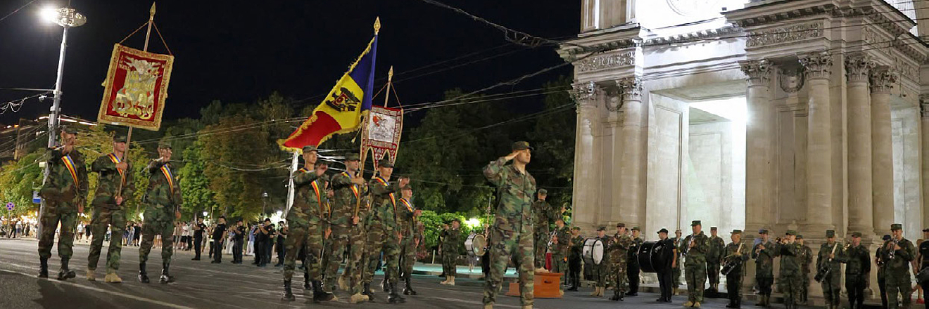 Moldovan military personnel rehearse for the Independence Day military parade on 27 August 2026. Source: Ministry of Defence.