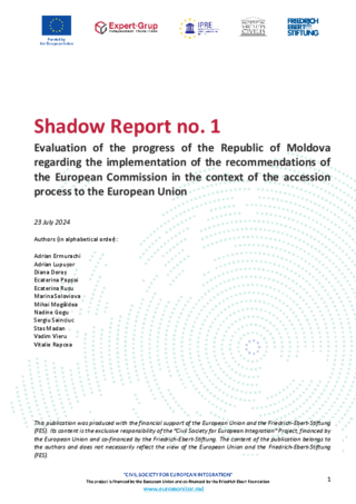 Shadow report no. 1: Evaluation of the progress of the Republic of Moldova regarding the implementation of the recommendations of the European Commission in the context of the accession process to the European Union
